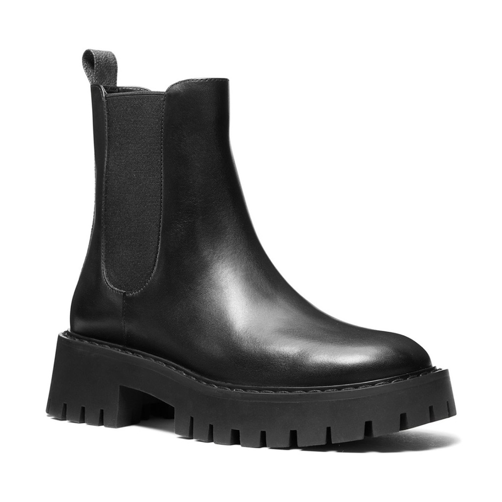 Michael Kors Black Leather Lug Sole Chelsea Boot